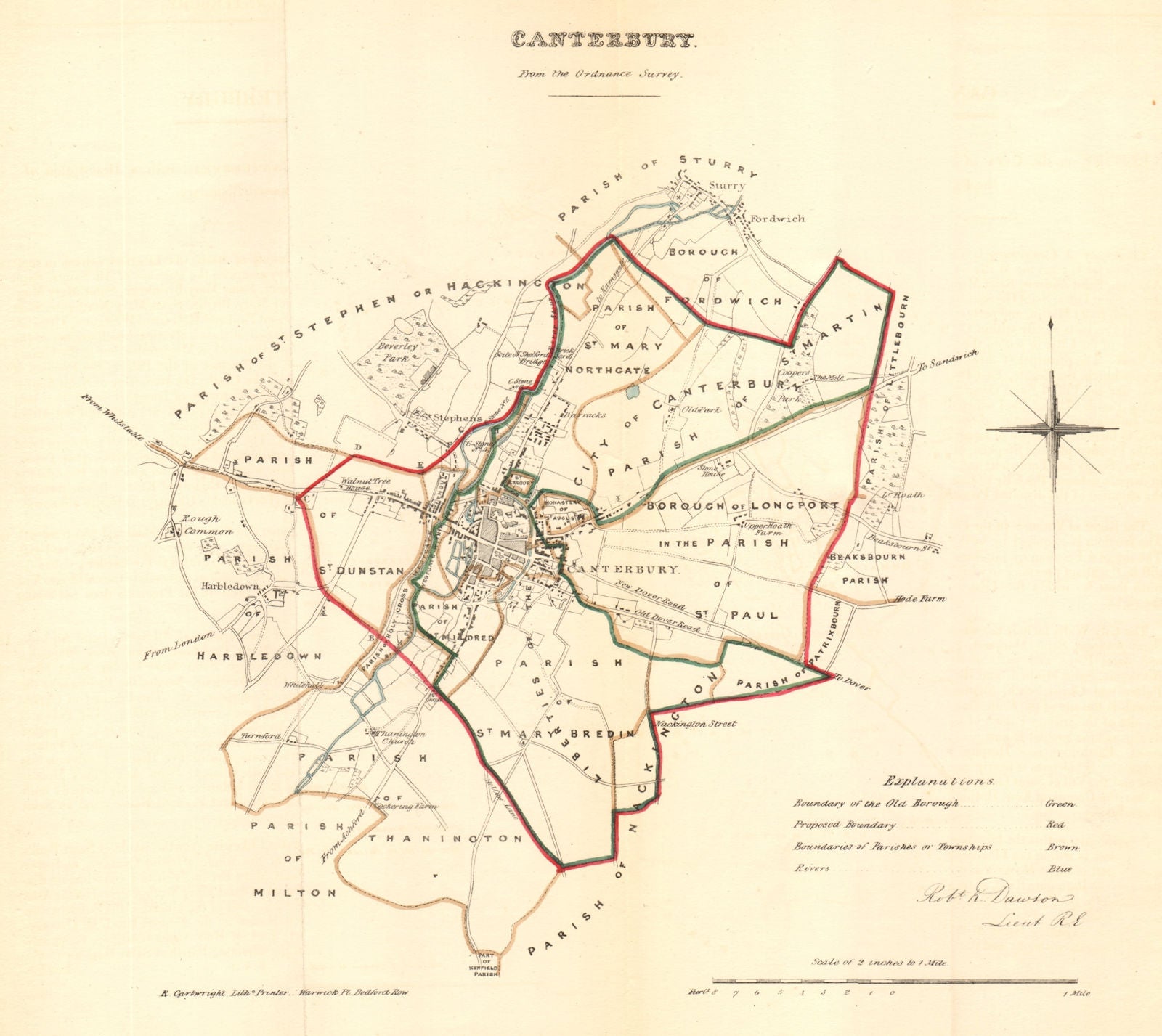 CANTERBURY borough/town plan. REFORM ACT. Sturry Fordwich. Kent. DAWSON 1832 map